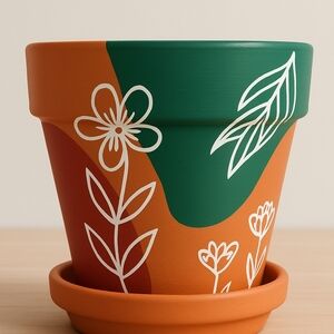 Colorful Floral Terracotta Pot